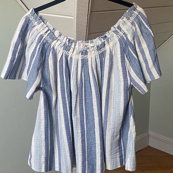 Faherty Annabelle Boho Top Organic Cotton Blend Blouse Size S Blue and White - Picture 3 of 11